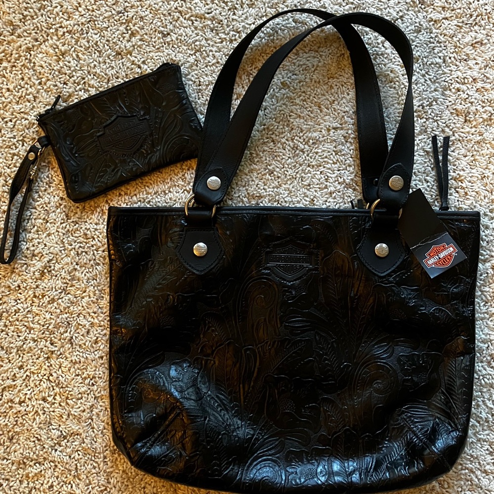 NWT Vintage Genuine Tooled Leather Embossed Harley Davidson Purse Wallet